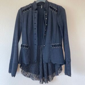 Free People Military Sgt Pepper Jacket w/ lace dark blue